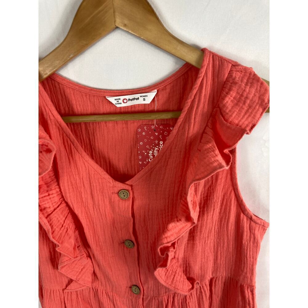 NWT PatPat Ruffle Detail Coral Pink Orange Dress Size Small - Picture 2 of 3